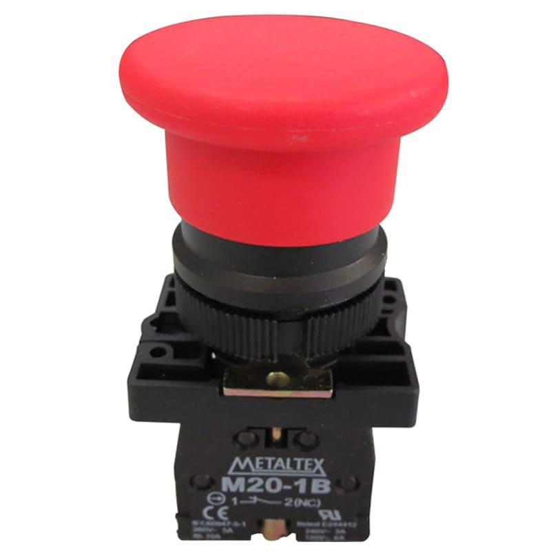 Pulsador Hongo 22mm plástico rojo - 1NC