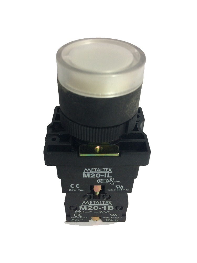 Pulsador iluminado 22mm plástico blanco 24V - 1NA+1NC