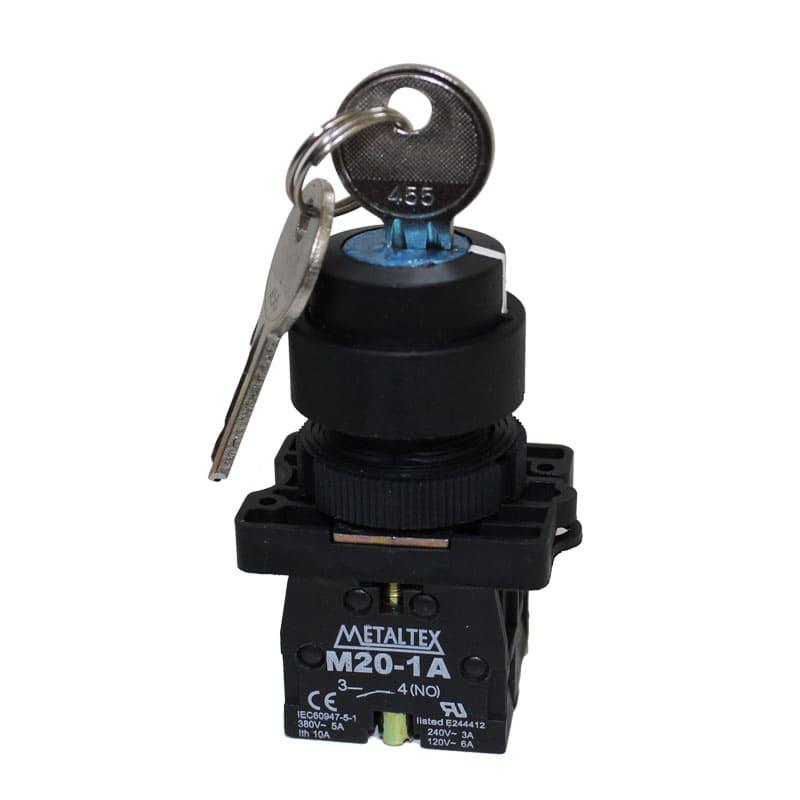 Selectora con llave 22mm plástico 3 posiciones fijas 45G - 2NA