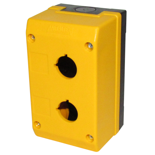 Caja plástica para botón 2 huecos color amarilla, cerrada