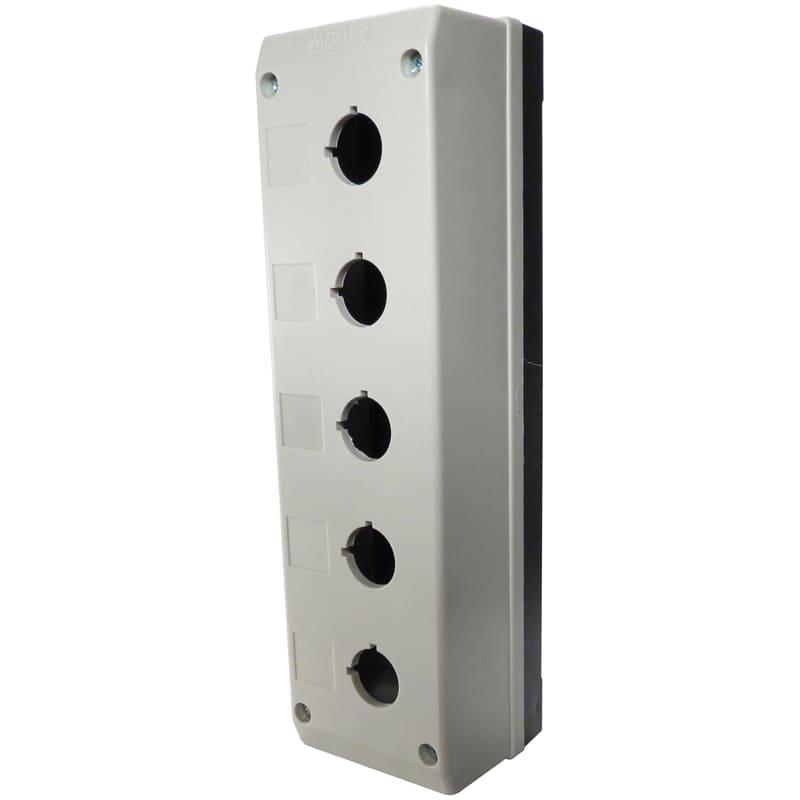 Caja plástica para Botón 22mm 5 huecos color gris