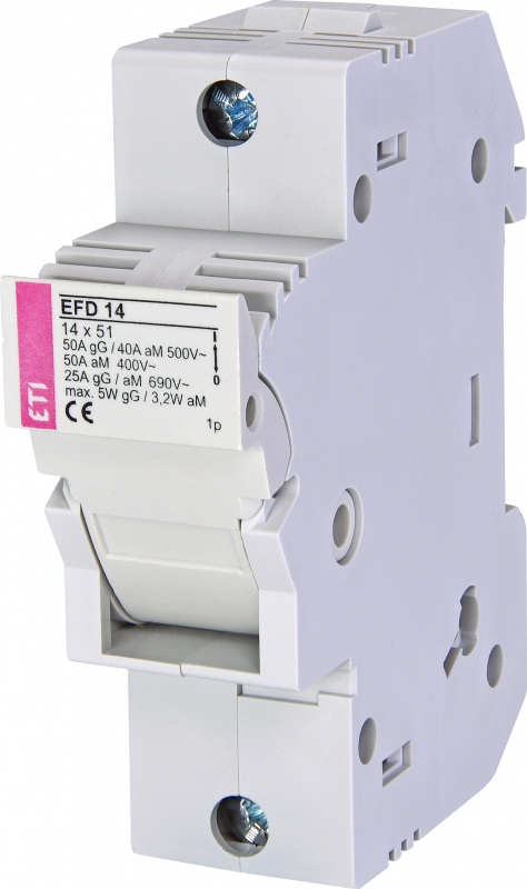 Base porta fusible marca ETI;  14x51; 1 polo, fijación Riel DIN