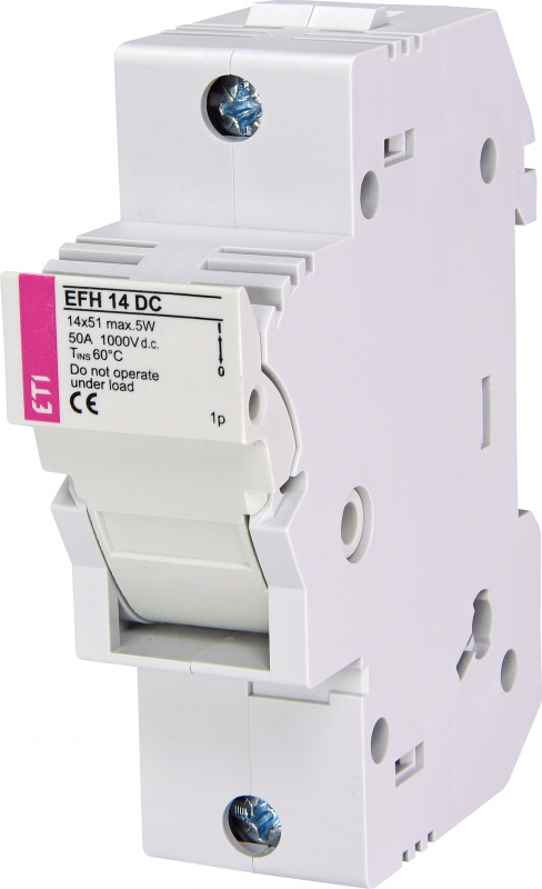 Base porta fusible 14x51mm; 1 polo, 1000VDC / 50A máx., fijación Riel DIN
