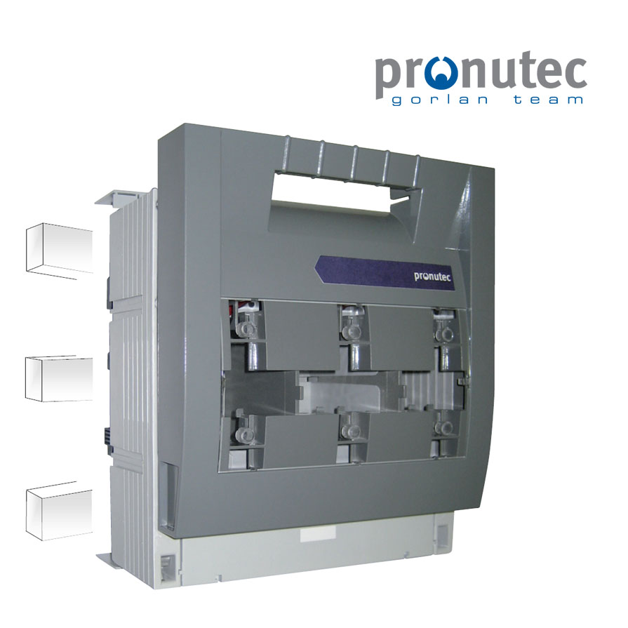 Base desconectable 3 polos fusibles NH3 630A max; tornillos M12; fijación en busbar
