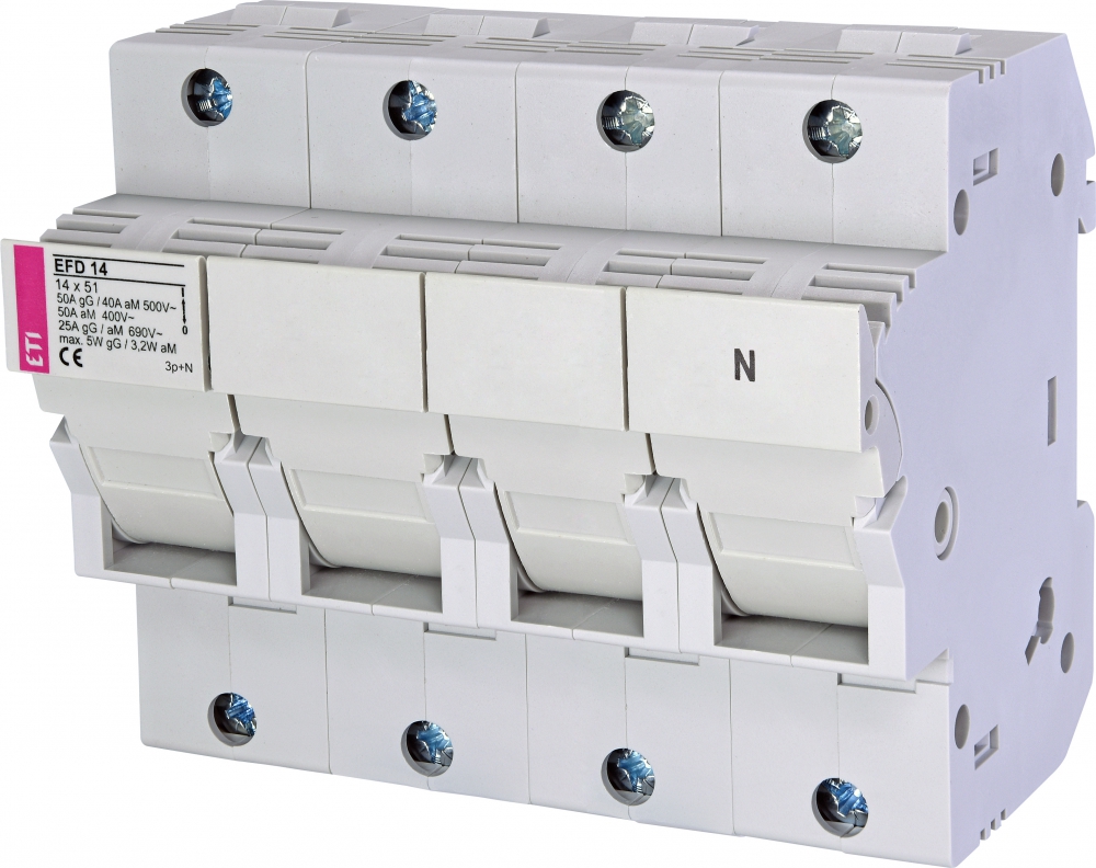 Base porta fusible marca ETI VLC; 14x51; 3 polos + Neutro