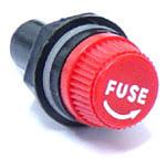 Porta fusible redondo para panel, tapa roja, fusible 5x20mm, corriente max.10A