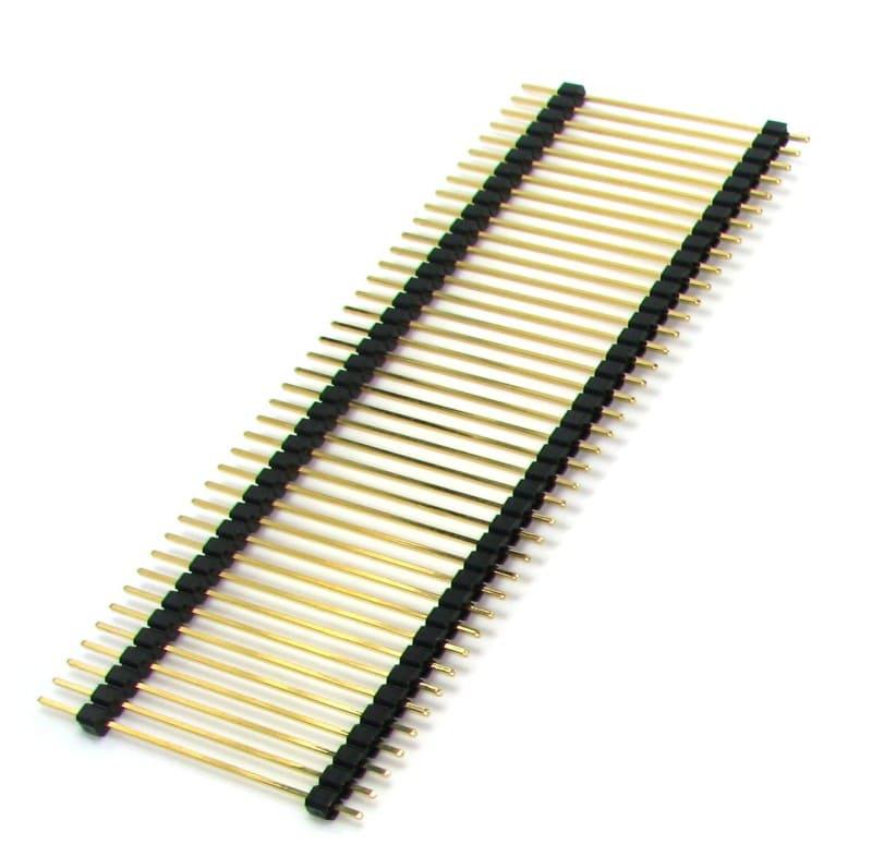 Pin Header doble fila 180 grados 36 pines dorada, paso de 2,54mm, longitud de 11,54mm