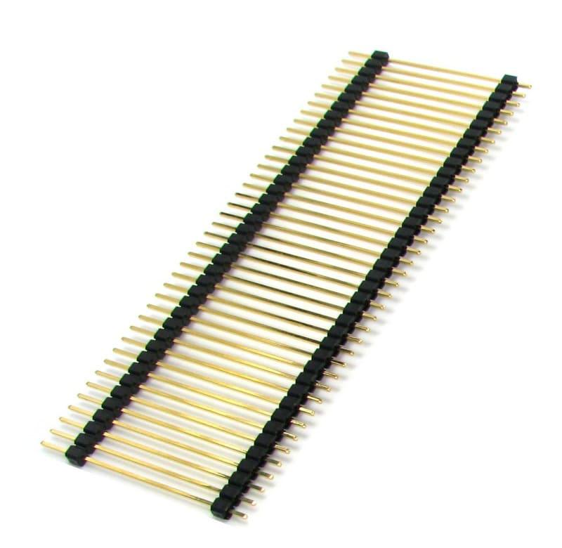 Pin Header fila simple doble aislador, 30mm de longitud, 20 pines dorada, paso de 2,54mm
