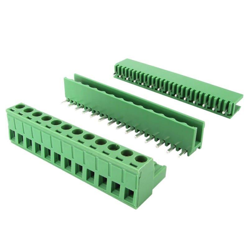 Borne receptáculo para PCI, 3 pines, 90 malla de protección, paso 5,08mm, lateral abierta, verde