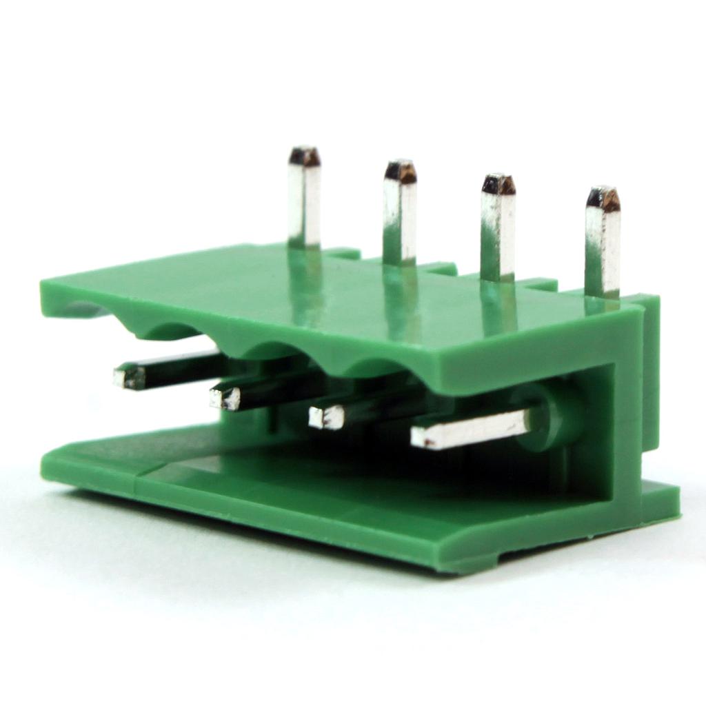 Borne receptáculo para PCI, 4 pines, 90 malla de protección, paso 5,08mm, lateral abierta, verde