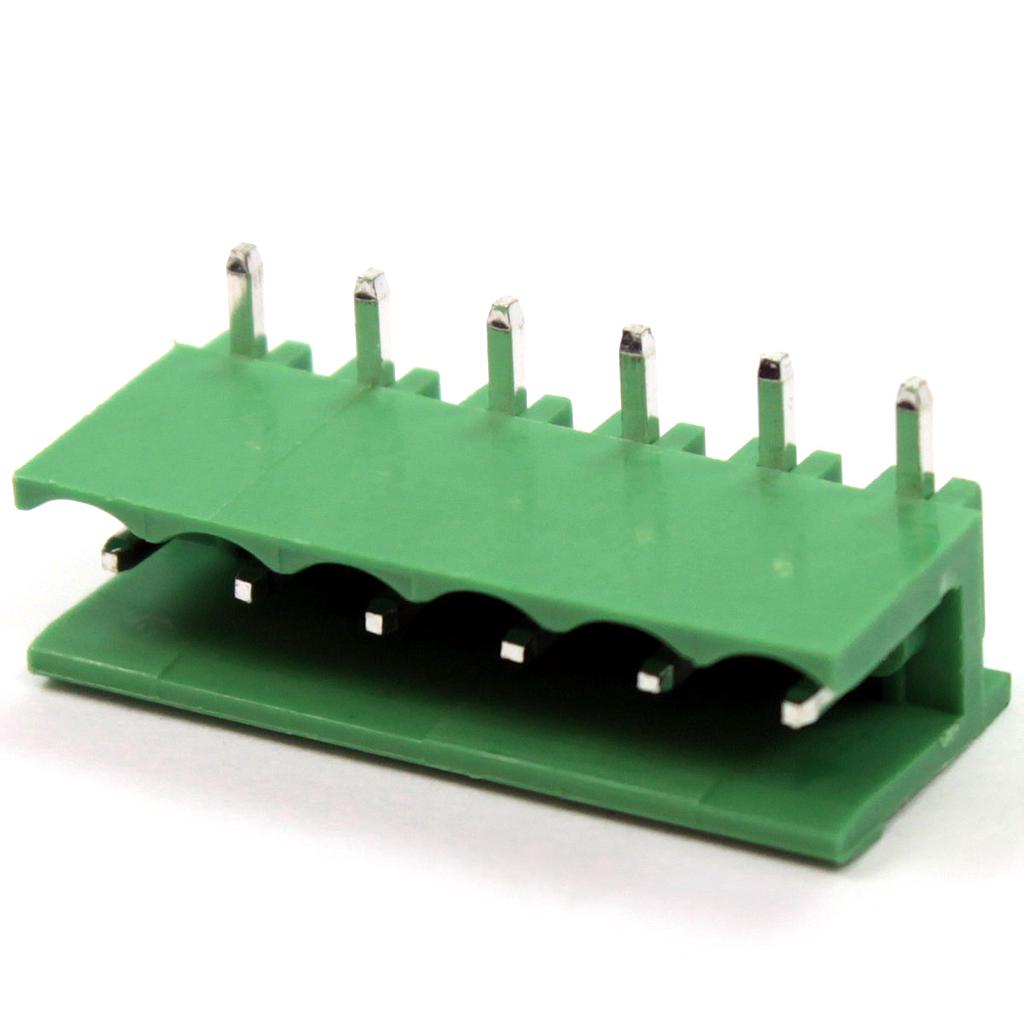 Borne receptáculo para PCI, 6 pines, 90 malla de protección, paso 5,08mm, lateral abierta, verde