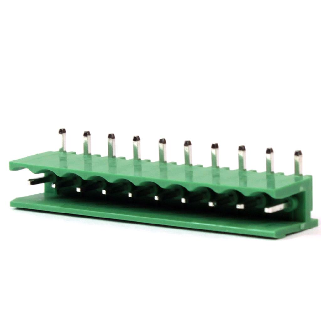 Borne receptáculo para PCI, 10 pines, 90 malla de protección, paso 5,08mm, lateral abierta, verde