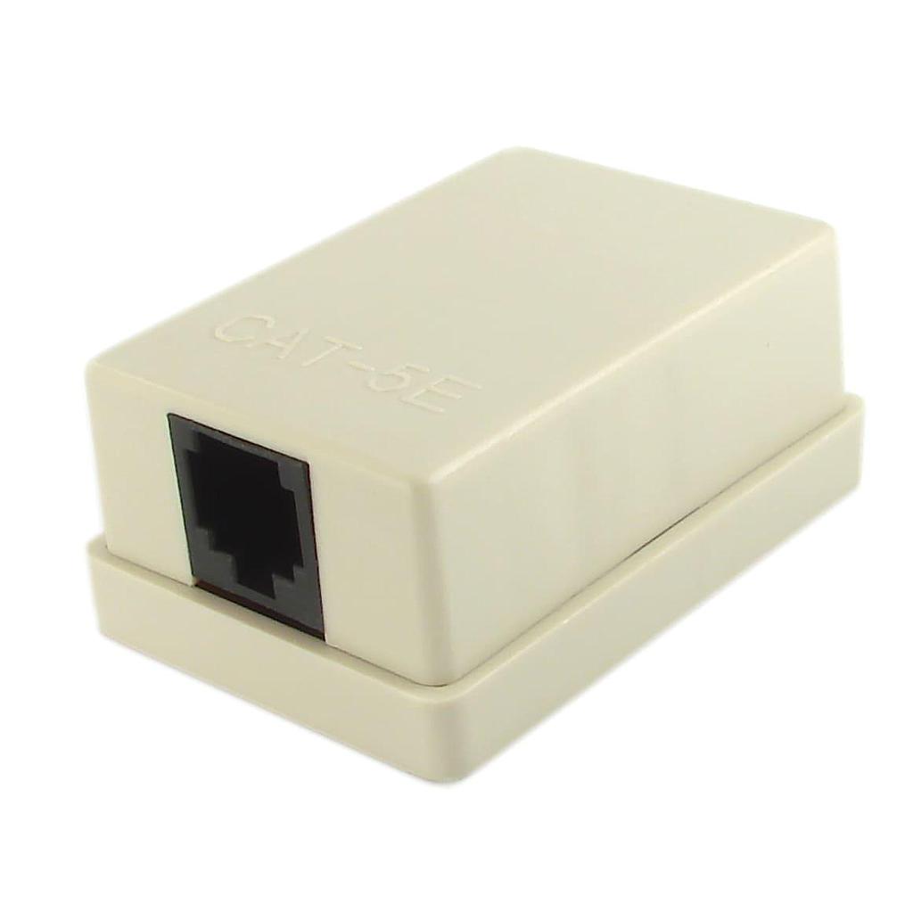 Caja de superficie con 1 o 2 jacks RJ45 / bloques IDC (opción Cat6 y jaquet retráctil) Suministrada con abrazadera de fijación del cable, etiqueta doble cara y tornillos.
