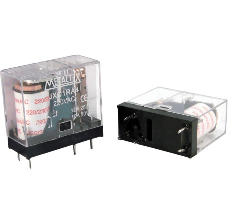Relé miniatura de potencia, 1 contacto reversible, voltaje 220VCA, capacidad de 10A, terminal para CI