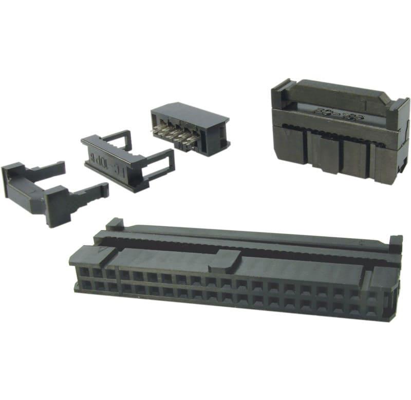 conector LATCH hembra para cable plano con ALIVIADOR, 64 pines (2X32), negro, paso 2,54mm