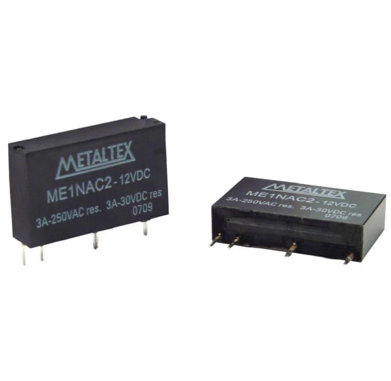 Relé miniatura de potencia, ancho 5mm, 1 contacto NA, voltaje 24VCC, capacidad de 5A, terminal para CI