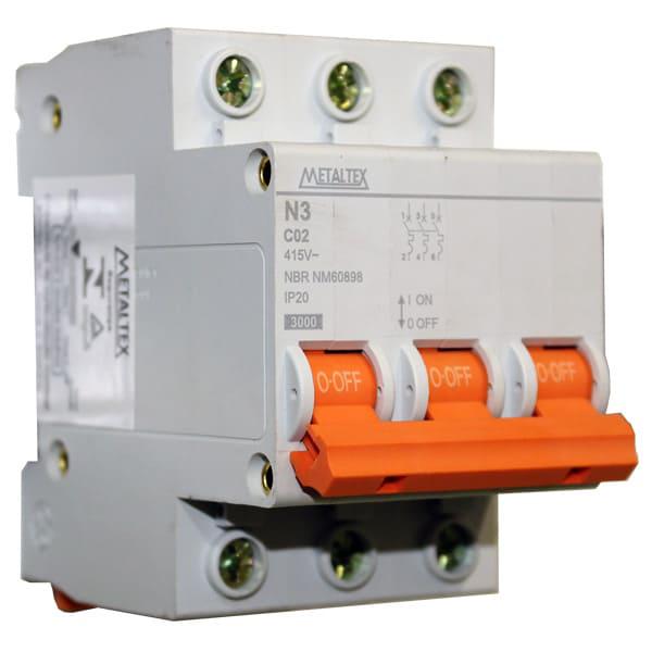 Mini Disjuntor 3KA 3 polos Curva C 2A