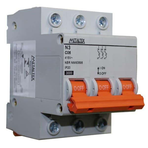 Mini Disjuntor 3KA 3 polos Curva C 6A