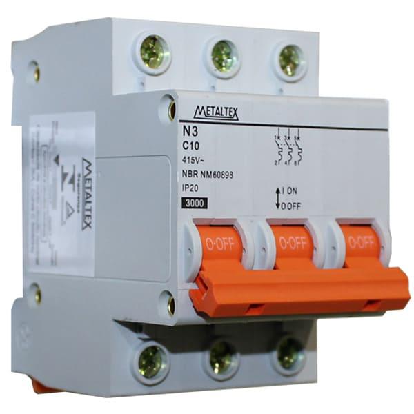 Mini Disjuntor 3KA 3 polos Curva C 10A