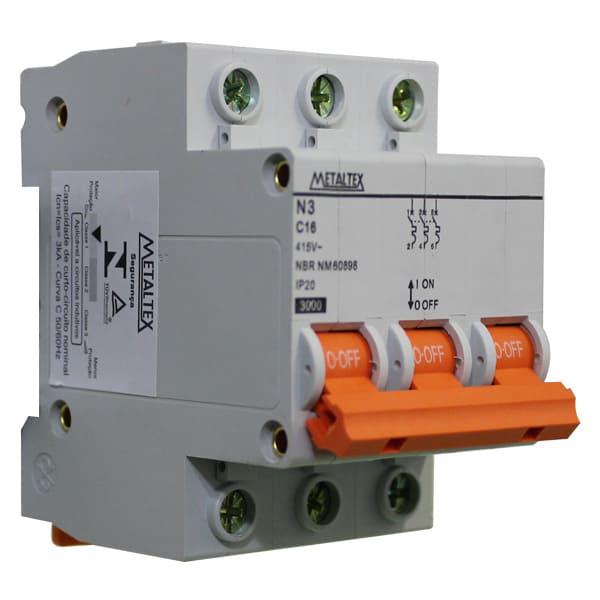 Mini Disjuntor 3KA 3 polos Curva C 16A