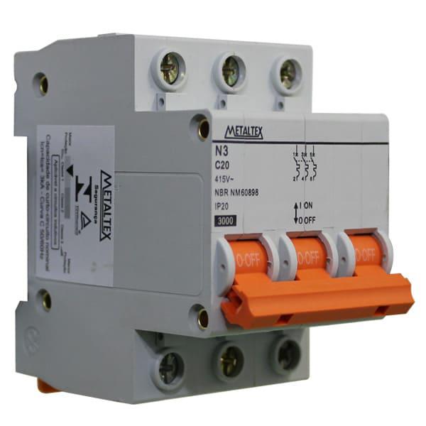 Mini Disjuntor 3KA 3 polos Curva C 20A