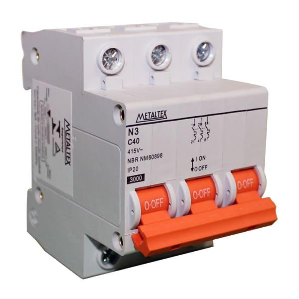 Mini Disjuntor 3KA 3 polos Curva C 40A