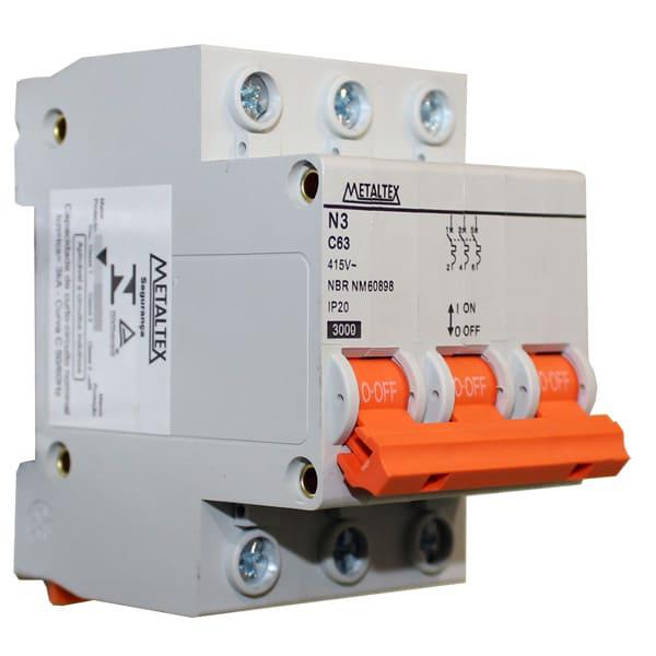 Mini Disjuntor 3KA 3 polos Curva C 63A