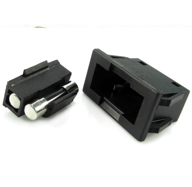 Porta fusible rectangular para panel, negro, fusible 5x20mm, corriente max. 10A