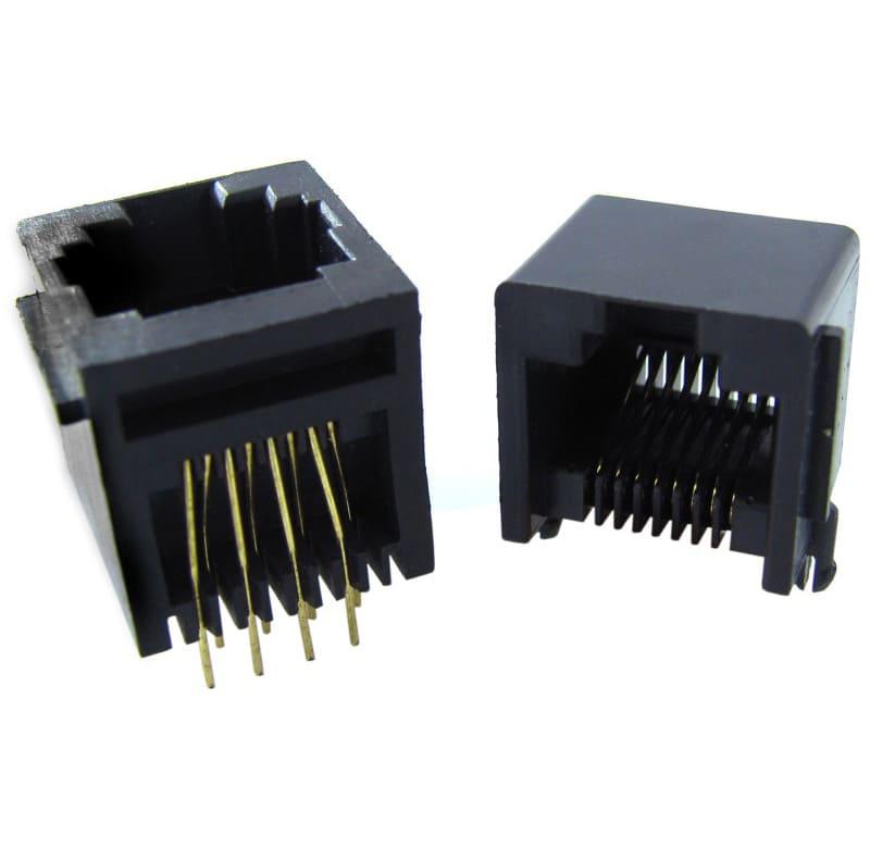 Conector modular jack 90 grados, 6P2C, negro