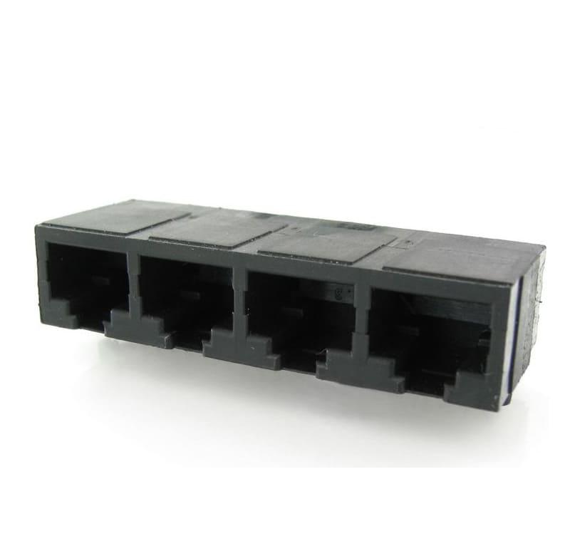 conector modular jack BLINDADO 90°, 8P8C, 4 porTAS AGRUPADAS