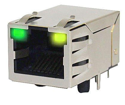 Modular Jack RJ45 8P8C, PTH, 90° con filtro y leds, Tab-up