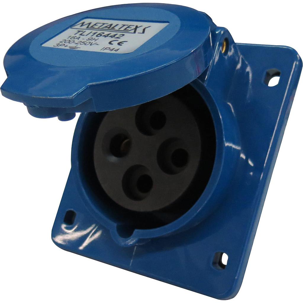 Enchufe Industrial Inclinado Hembra 16A 3P+T 9H Azul