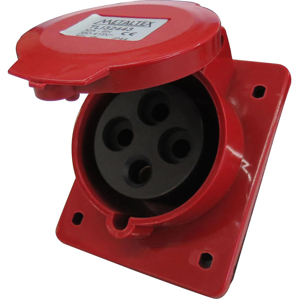 Enchufe Industrial Inclinado Hembra 32A 3P+T 6H Rojo