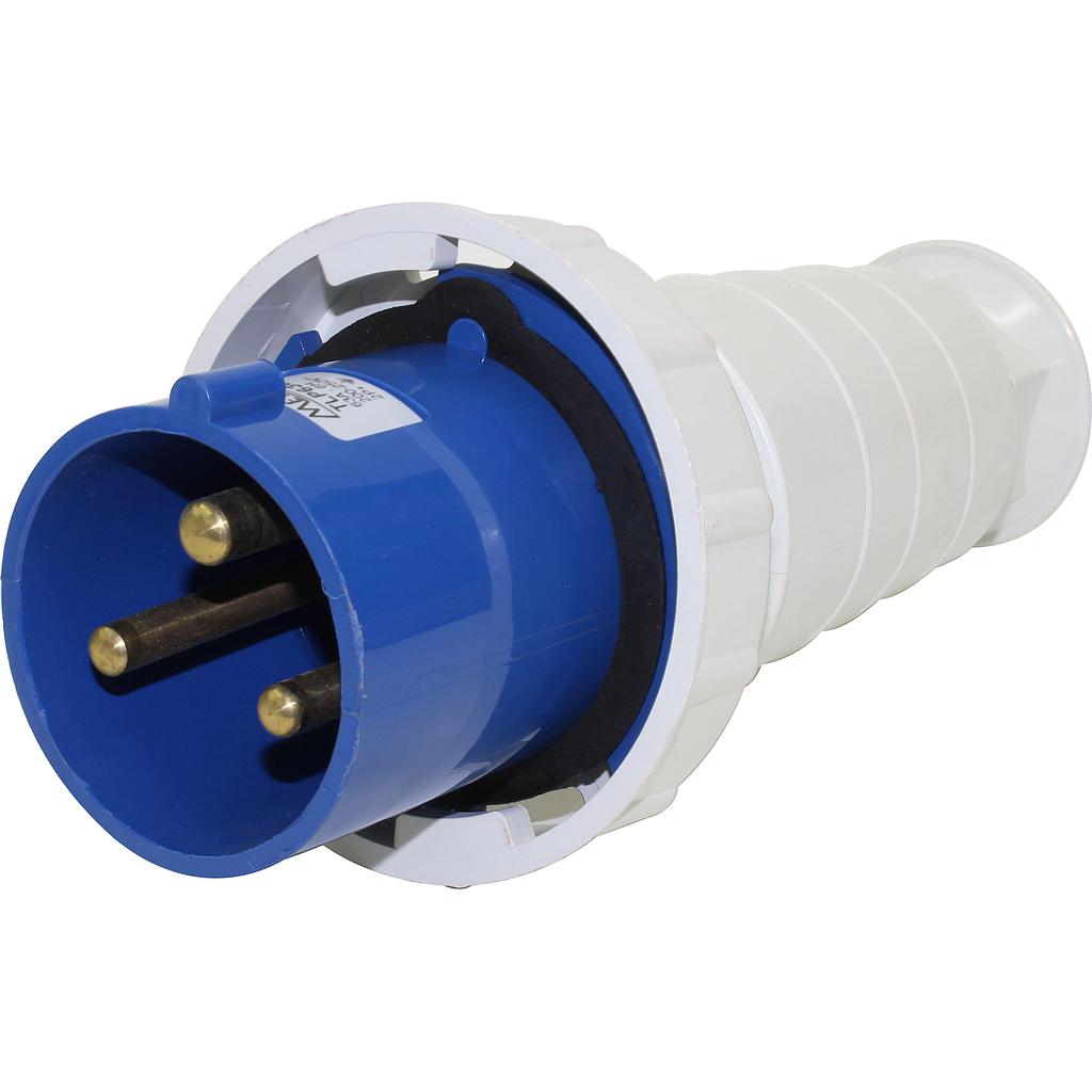 Enchufe Industrial Volante Macho 63A 2P+T 6H Azul