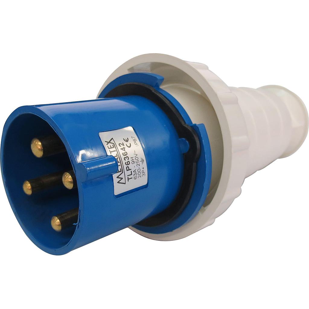 Enchufe Industrial Volante Macho 63A 3P+T 9H Azul
