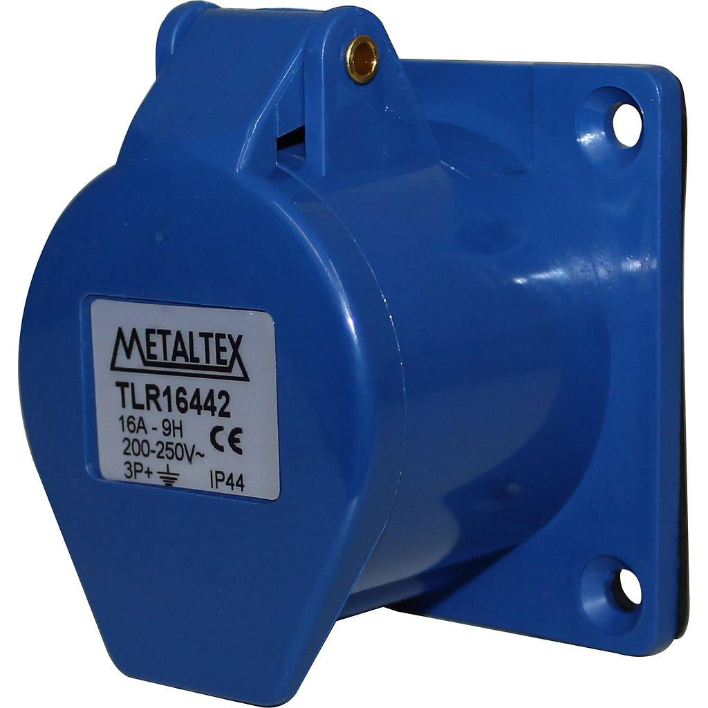 Enchufe Industrial Embutido Hembra 16A 3P+T 9H Azul
