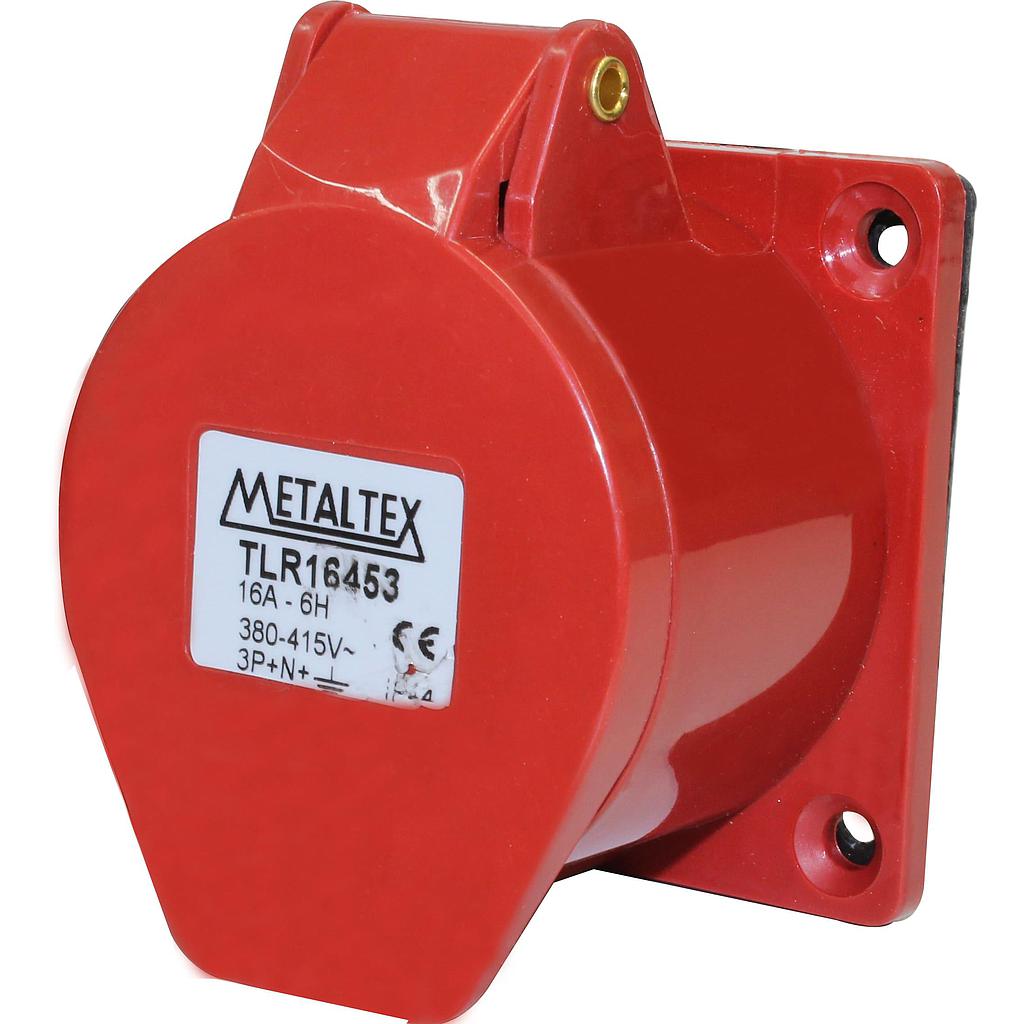 Enchufe Industrial Embutido Hembra 16A 3P+N+T 6H Rojo