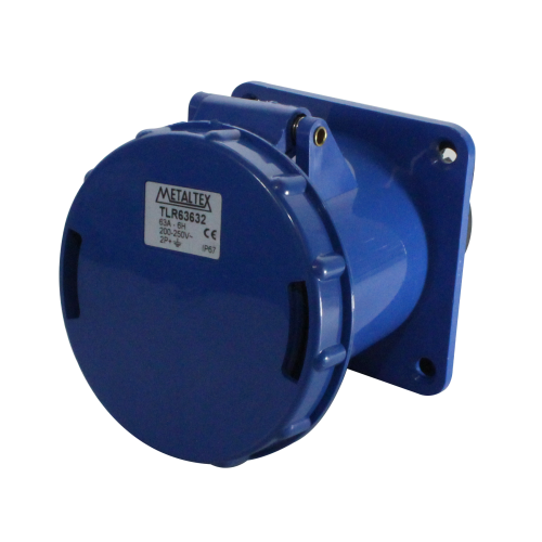 Enchufe Industrial Embutido Hembra 63A 2P+T 6H Azul