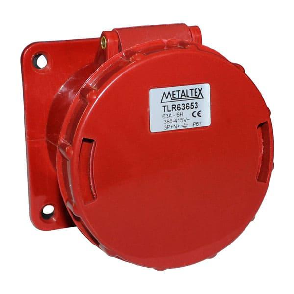 Enchufe Industrial Embutido Hembra 63A 3P+N+T 6H Rojo
