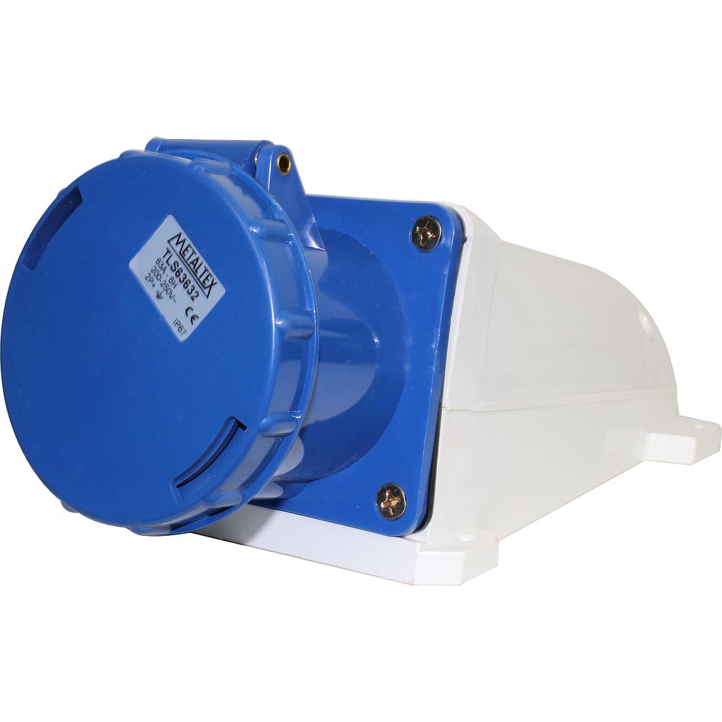 Enchufe Industrial Sobrepuesto Hembra 63A 2P+T 6H Azul
