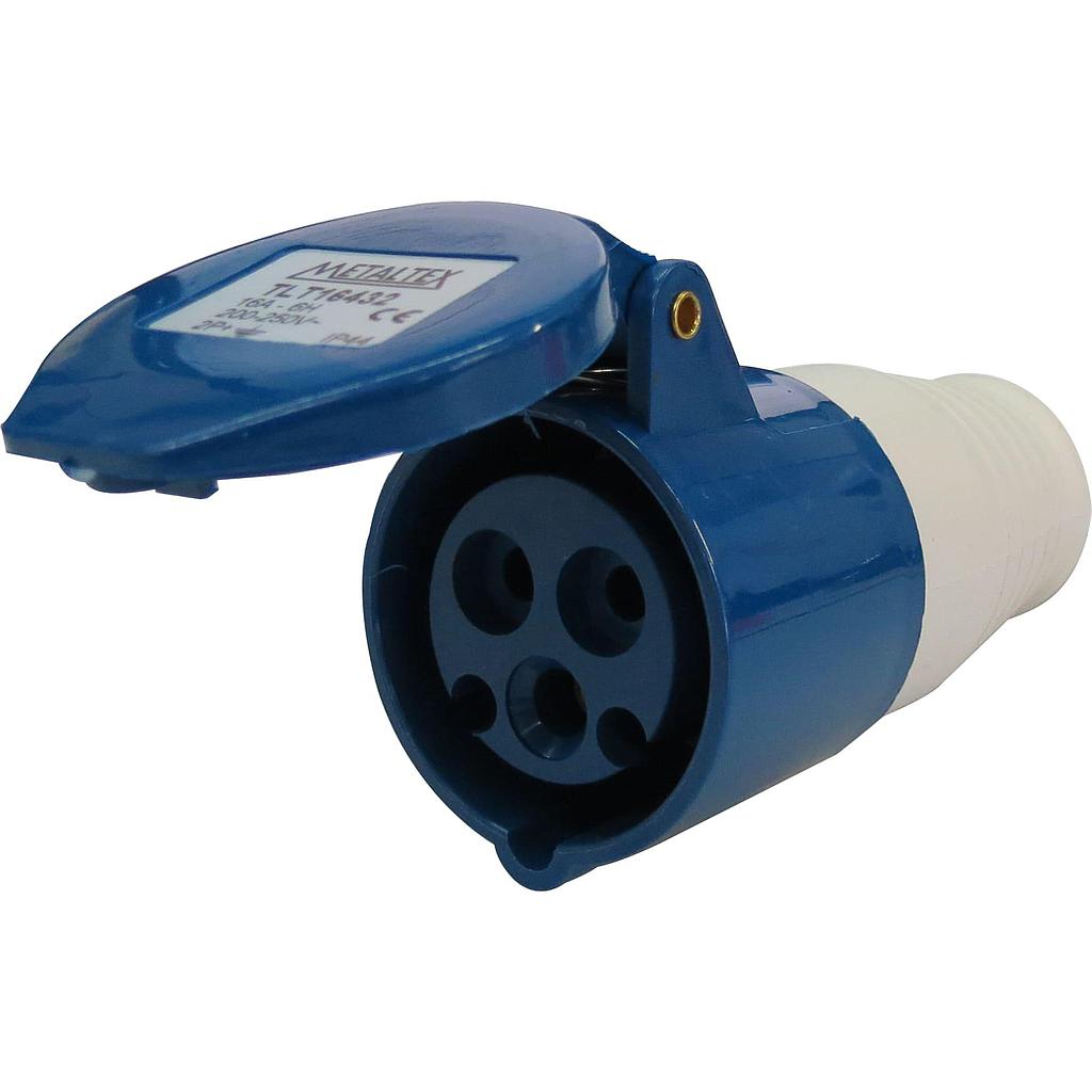 Enchufe Industrial Volante Hembra 16A 2P+T 6H Azul