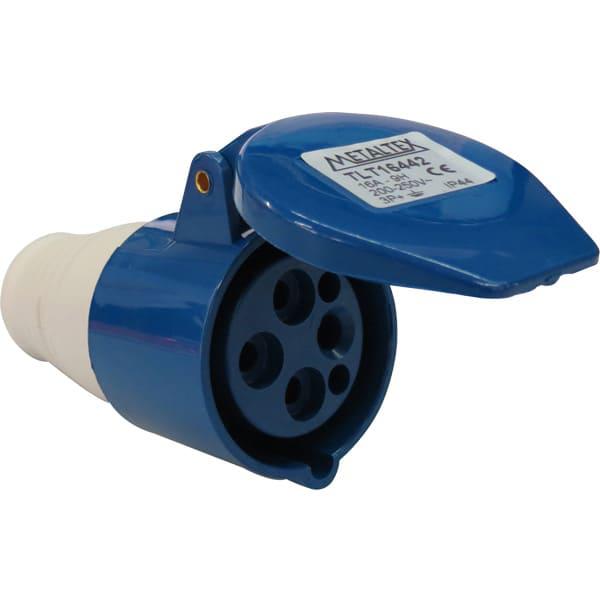 Enchufe Industrial Volante Hembra 16A 3P+T 9H Azul