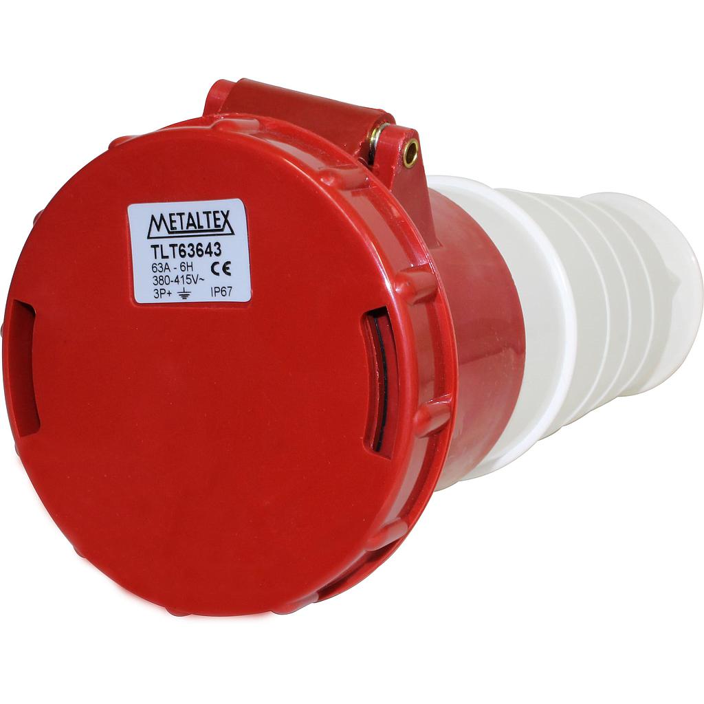 Enchufe Industrial Volante Hembra 63A 3P+T 6H Rojo