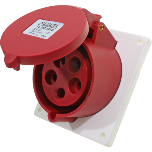 Enchufe Industrial Inclinado Hembra 32A 3P+N+T 6H Rojo