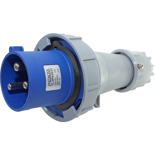 Enchufe Industrial Volante Macho 63A 2P+T 6H Azul