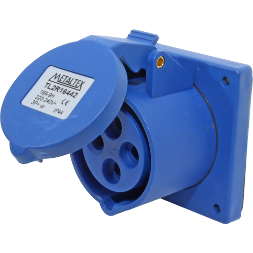 Enchufe Industrial Embutido Hembra 16A 3P+T 9H Azul