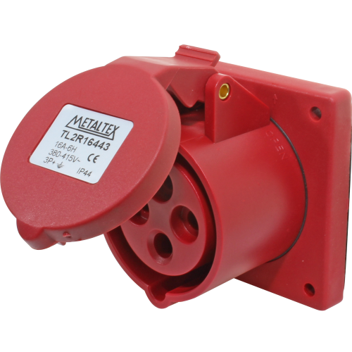 Enchufe Industrial Embutido Hembra 16A 3P+T 6H Rojo