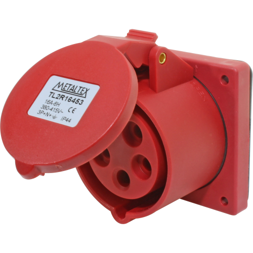 Enchufe Industrial Embutido Hembra 16A 3P+N+T 6H Rojo