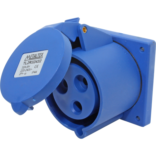 Enchufe Industrial Embutido Hembra 32A 2P+T 6H Azul