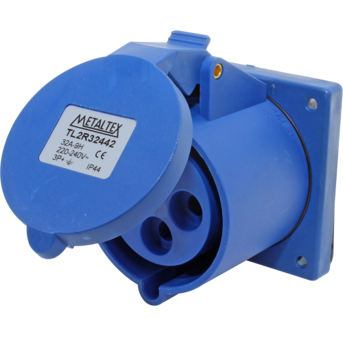 Enchufe Industrial Embutido Hembra 32A 3P+T 6H Azul
